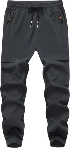 WaltZon Pantalones deportivos tipo cargo para niños, de secado rápido, ligeros, para deportes al aire libre, con bolsillos con cremallera