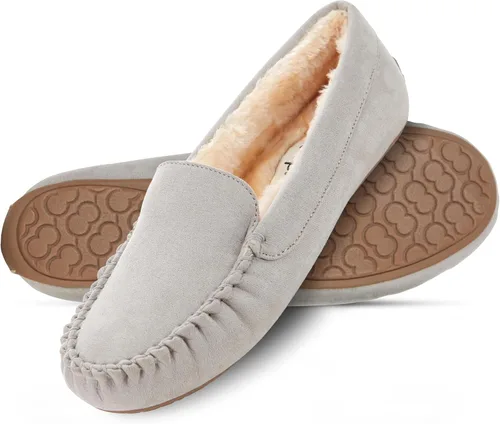 Floopi Pantuflas para mujer, forro de piel sintética suave con espuma viscoelástica acogedora, pantuflas de casa para mujer con suela antideslizante