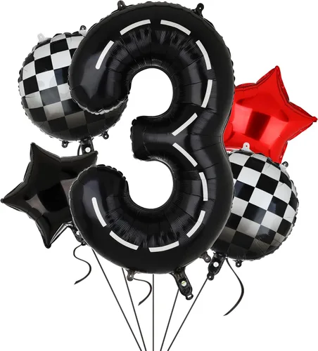 Miniatura 5 de Globos de Cumpleaños de Coche de Carreras Globo de Número de Pista de Carreras de 40 Pulgadas 0 Negro Niños 10mo Cumpleaños Decoración de Fiesta