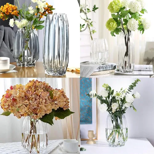 Miniatura 4 de Jarrón grande de 11 pulgadas, florero de vidrio acanalado transparente grueso para estantería, mesa de comedor, escritorio de oficina interior, sala