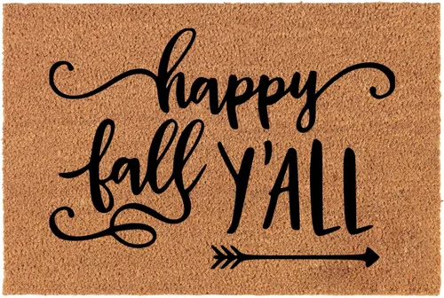 Tapete divertido de fibra de coco – Happy Fall Y'all Thank Giving Autumn Welcome Front Porch Decor – Alfombra personalizada con fibra de coco
