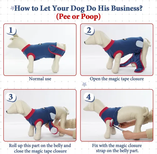 Miniatura 6 de IDOMIK Traje de recuperación para perros – Mono esterilizador femenino y masculino, ajustable antilamer, transpirable y cómodo, talla S, rayas azules