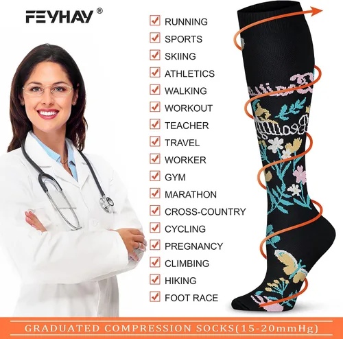 Miniatura 5 de FEYHAY Calcetines de compresión de cobre (8 pares) de 15-20 mmHg de circulación es la mejor atlética y diaria para hombres y mujeres, correr