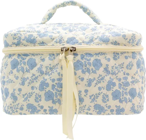 Miniatura 49 de PAZIMIIK - Bolsa de maquillaje de algodón para mujer, grande, acolchada para viaje, Rosa (Bow Pink), Vintage
