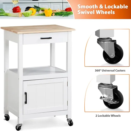 Miniatura 4 de ZENY Carrito de isla de cocina rodante con armario de almacenamiento y estante, carrito de cocina con cajón sobre ruedas, barra de café pequeña