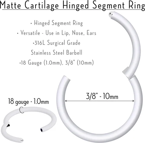 Miniatura 5 de Body Candy Segment Hoop Rings 18 Gauge 316l Surgical Steel Lip Ring Cartilage