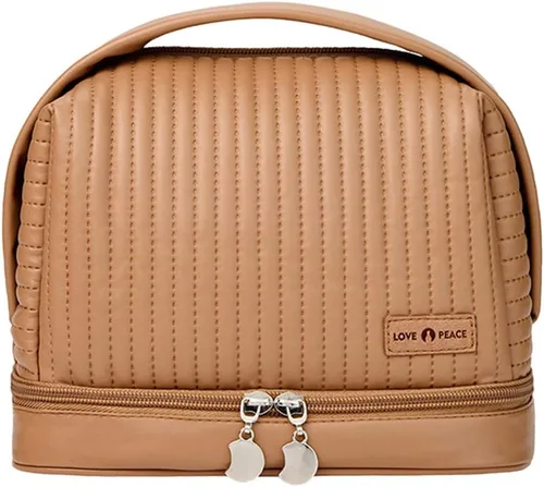 Miniatura 8 de Bolsa de cosméticos para mujer, bolsa de aseo con un compartimento separado, bolsa de maquillaje de viaje con soporte para cepillos extraíble, Rosa