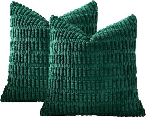 Miniatura 7 de OTOSTAR Juego de 2 fundas de almohada decorativas de 16 x 16 pulgadas de terciopelo cordobés suave, fundas de almohada cuadradas con rayas