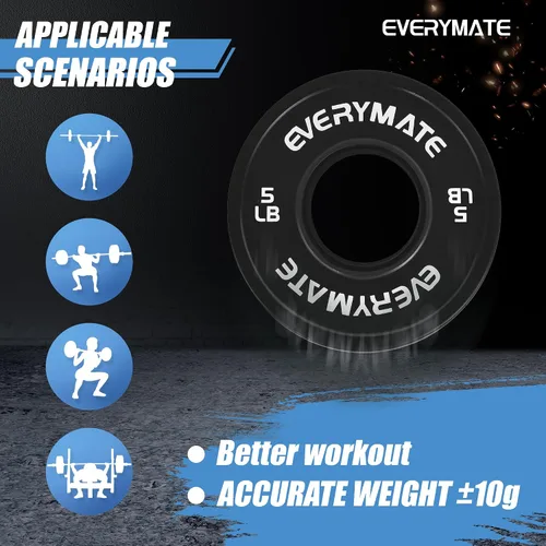Miniatura 3 de EVERYMATE Juego de placas de peso de cambio negro, 1.25 libras, 2.5 libras, 5 libras, juego de placas olímpicas fraccionarias para entrenamiento 15