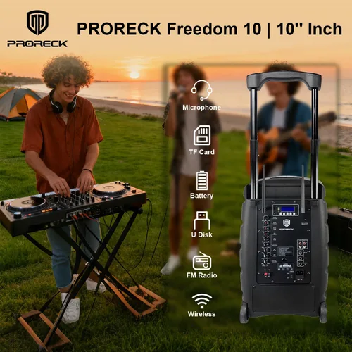 Miniatura 2 de Proreck Freedom 10 - Altavoz inalámbrico recargable de 500 W y 10 pulgadas con 2 micrófonos inalámbricos, sistema PA portátil con Bluetooth/unidad