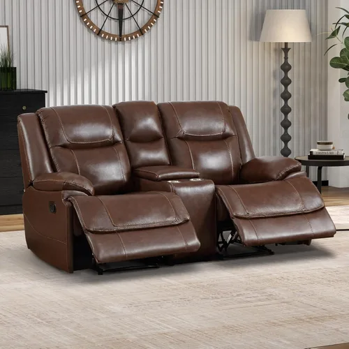 Miniatura 13 de EBELLO Genuine Leather Recliner Manual Chair for Living Room, 1 Seater Reclining Sofa Chair with Headrest and Armrest, Modern Durable Home Furniture