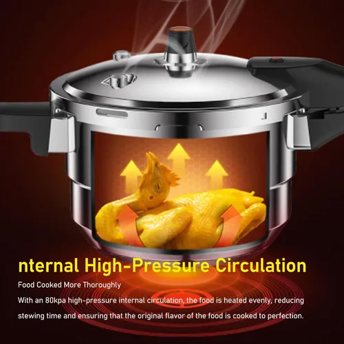 Miniatura 5 de Olla a presión de acero inoxidable de 80 Kpa, gran capacidad, olla a presión con estante de vapor compatible con cocina de gas y inducción (6L)