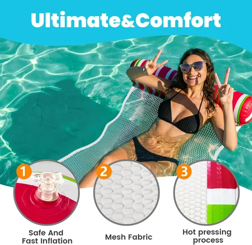 Miniatura 4 de Paquete de 4 flotadores de piscina para adultos, hamaca inflable de agua Meegoo con malla, flotador de piscina para adultos, flotador 4 en 1