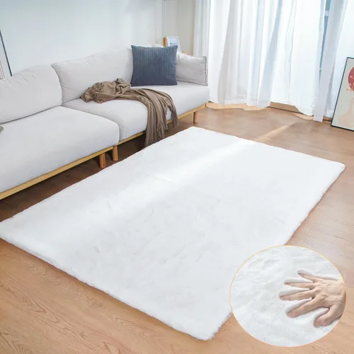 Miniatura 15 de ORINOVA Alfombra de felpa marrón claro beige de 8 x 10 pies para sala de estar, alfombra bohemia esponjosa de piel de conejo grande para dormitorio