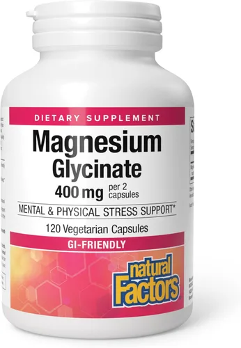 Natural Factors Bisglicinato de magnesio - Suplemento de apoyo para la salud de todo el cuerpo - Suplemento de magnesio natural que apoya la fuerza