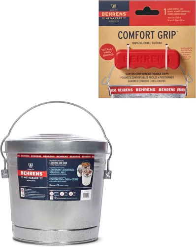Miniatura 9 de Behrens Lata de almacenamiento o cubo de basura de acero galvanizado de 6 galones con tapa con cierre y asa (2 latas, sin agarre)