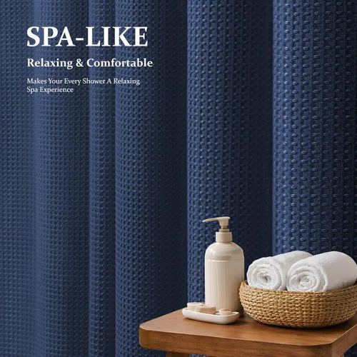 Miniatura 2 de Dynamene Cortinas de ducha de tela gruesa para baño, tejido de gofre, resistente, 256 GSM, juego de cortinas de baño de tela de poliéster ponderada