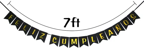 Miniatura 3 de Cartel de Feliz Cumpleaños – Cartel español de feliz cumpleaños – Suministros de decoración de fiesta de cumpleaños negro y dorado