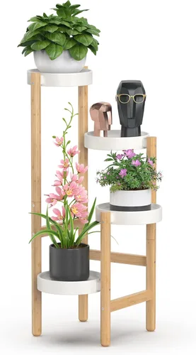 Miniatura 9 de Estantería de bambú Wisuce para interiores, mesa de 2 niveles de altura para ventana, soporte para múltiples plantas..