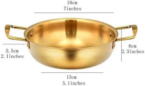 Miniatura 3 de Sartén de paella dorada de acero inoxidable de 7 pulgadas para cocinar recetas de arroz de paella fiesta en casa