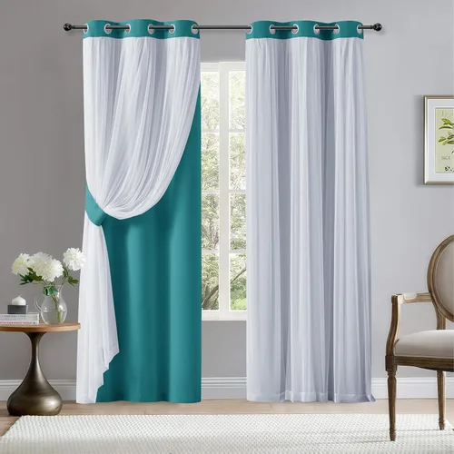 Miniatura 39 de BONZER Cortinas opacas con superposición transparente, mezcla y combina paneles de ventana de doble capa con aislamiento térmico para sala de estar