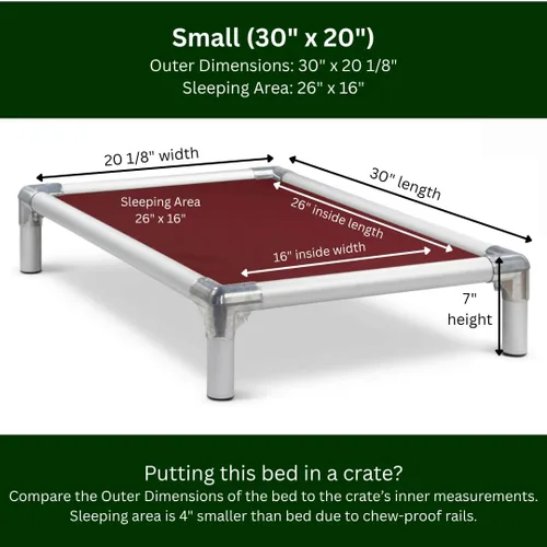 Miniatura 3 de Kuranda Cama elevada para perros a prueba de mordeduras - Aluminio plateado - 30" x 20" - Cordura Nylon - Borgoña