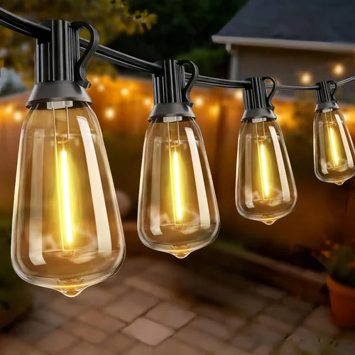 Guirnalda de luces para exteriores de 25 pies, luces impermeables para patio con bombillas Edison ST38 vintage inastillables, luces colgantes