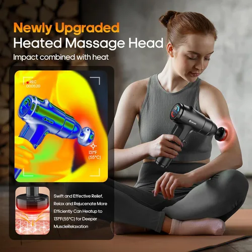Miniatura 9 de AERLANG Pistola de masaje con calor de tejido profundo para espalda, masajeador de cuello para aliviar el dolor, pistola de masaje de percusión