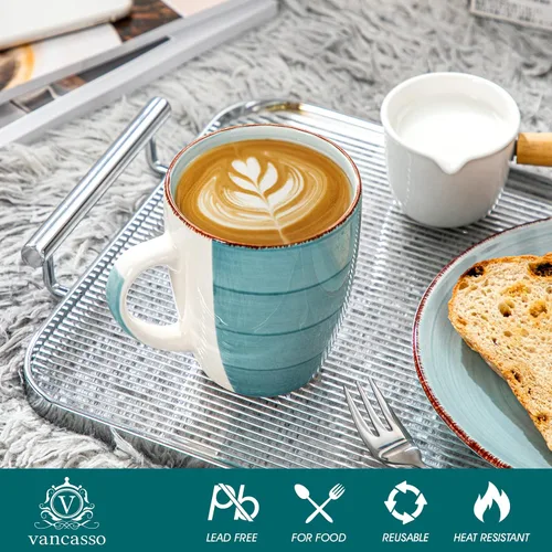 Miniatura 3 de Vancasso Bonita Juego de 6 Tazas de Café de 12 Oz, Tazas de Cerámica para Cappuccino, Café con Leche, Té, Cacao, Colores Frescos