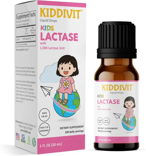 Lactase Kids Drops 1000 unidades - 50 porciones diarias, 1 onza líquida (1.0 fl oz) - Digestión de lactosa y alivio de cólicos - Sin azúcar, sin