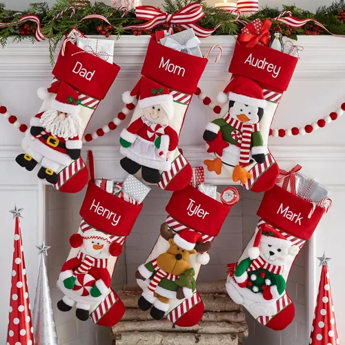 Miniatura 3 de Let's Make Memories - Medias navideñas personalizadas para la familia - Bordadas - De felpa 3D - Decoración navideña - 8"x18" - Familia bastón