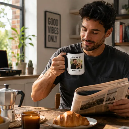 Miniatura 3 de Tazas de café de cerámica personalizadas de 15 oz con texto personalizado e imagen fotográfica, regalo novedoso, personalizado con diferentes Negro