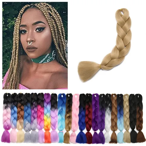 Miniatura 91 de Benehair Extensiones de cabello trenzado ombré de 24 pulgadas, 1 paquete de extensiones de cabello trenzado jumbo de alta temperatura, cabello