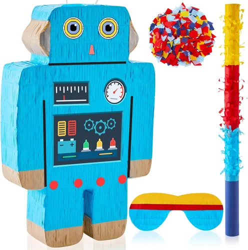 Miniatura 13 de Lewtemi Piñatas de excavadora para fiesta de cumpleaños con palo, venda para los ojos y confeti, suministros para fiesta de cumpleaños para adultos