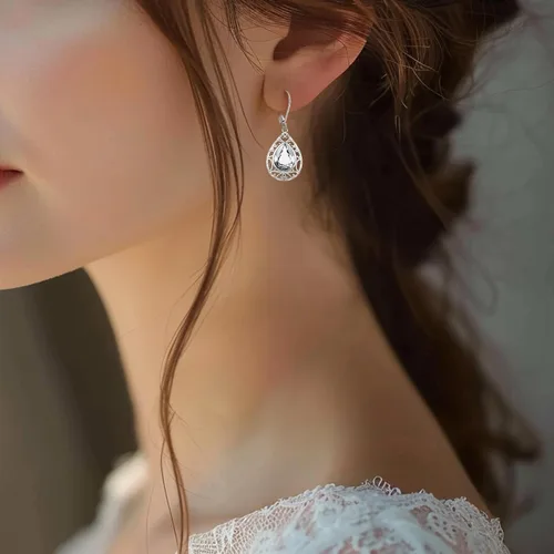 Miniatura 322 de Aretes colgantes de plata de ley con diseño de árbol de la vida, flor, abeja, animales, gato, colibrí, piedra lunar, turquesa, aretes con cierre