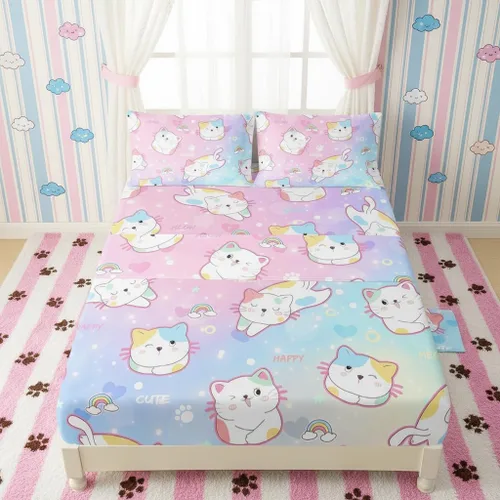 Miniatura 16 de QOOMO Ropa de cama Kawaii Axolotl para niños y niñas, diseño de flor de cerezo rosa, juego de ropa de cama súper suave para niños, con estrellas