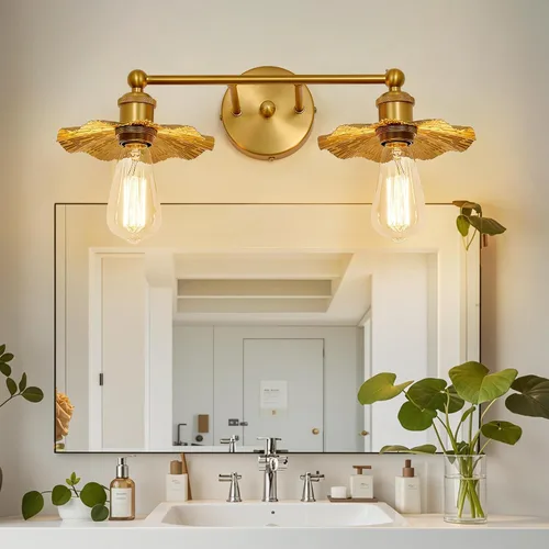 Miniatura 8 de ZGLAOJT 2 Luces Vintage para Tocador Doradas Accesorios de Iluminación para Baño Sobre Espejo.