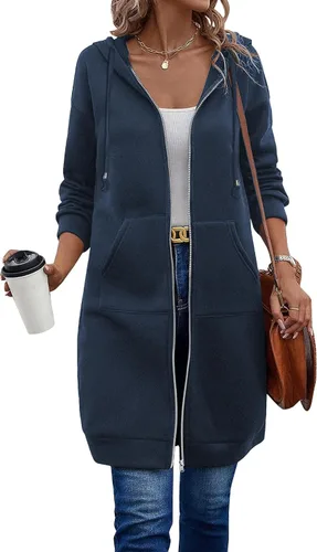 Miniatura 2 de Elesol Sudadera larga con capucha, para mujer, sudadera tipo túnica de vellón, chaqueta con cremallera, informal, S-XXXL