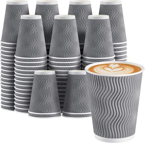 Miniatura 11 de Clawsoff Paquete de 90 tazas de café desechables de 16 onzas sin tapas, tazas de café de papel ondulado aislado gris de 16 onzas, tazas de papel