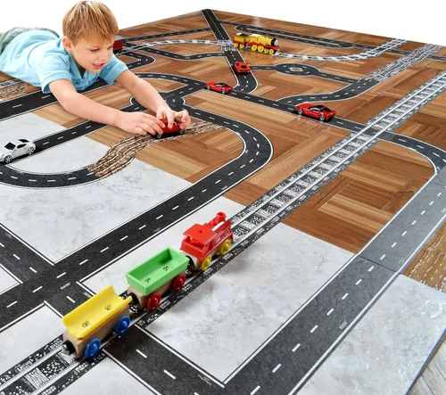 Miniatura 3 de PlayTape Cinta de carretera para autos de juguete, se adhiere a superficies planas, sin residuos; paquete de 2 unidades de 30 pies x 2 pulgadas.