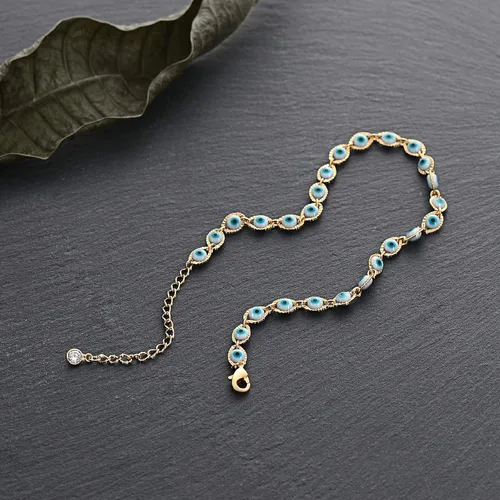 Miniatura 4 de LOYATA - Tobillera delicada bañada en oro de 14 quilates para mujeres, con pequeña cruz de circonia cúbica blanca y borlas bonita joyería