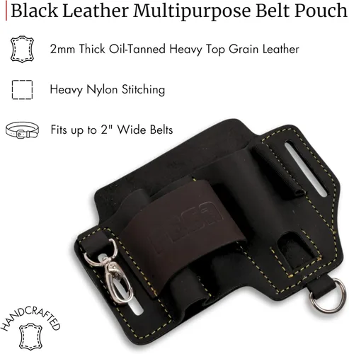 Miniatura 2 de FESA Funda multiherramienta de cuero para cinturón, organizador de cuero EDC para cuchillo de bolsillo táctico, linterna y bolígrafo, con gancho