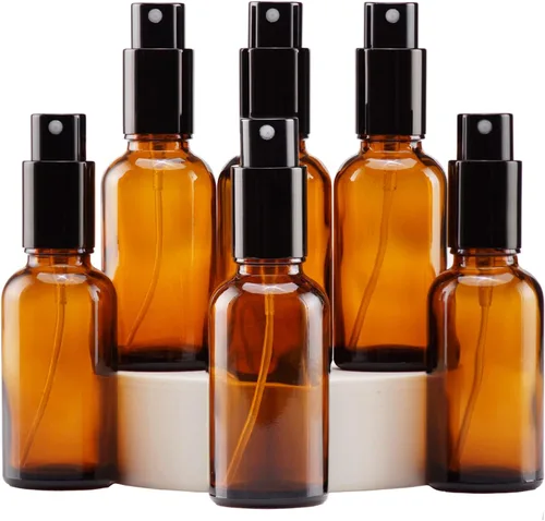 YIZHAO Botellas de vidrio ámbar de 1 oz, con pequeño aerosol de niebla fina, tapa de metal, recargable para aceite esencial, viajes, limpieza,