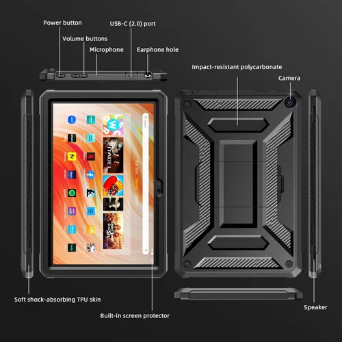 Miniatura 6 de Funda para tablet Amazon Fire HD 10 y Fire HD 10 Kids Pro (solo 13ª generación, versión 2023), DJ&RPPQ con protección completa, resistente