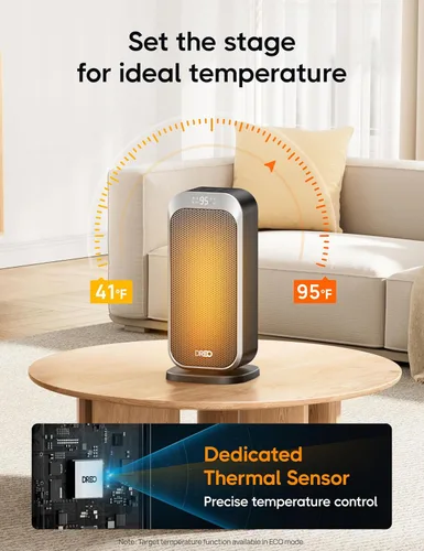 Miniatura 13 de Dreo Calentador de espacio silencioso, calentadores portátiles de 1500 W para uso en interiores con control remoto, oscilación de 70°, cerámica PTC