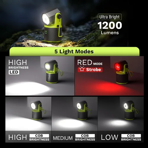 Miniatura 2 de CLAKAP Linterna LED para campamento, linterna recargable de 3000 lúmenes, linterna giratoria de 180°, luz de campamento portátil con cargador