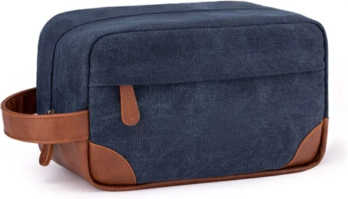 Vorspack Neceser de viaje – Neceser colgante para hombre, resistente al agua, bolsa de afeitar de lona para viajes, Azul marino, M, Classic