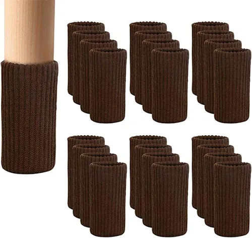 24 piezas de calcetines para patas de muebles - Calcetines de muebles de punto color café, protectores de piso para patas de silla de doble grosor,