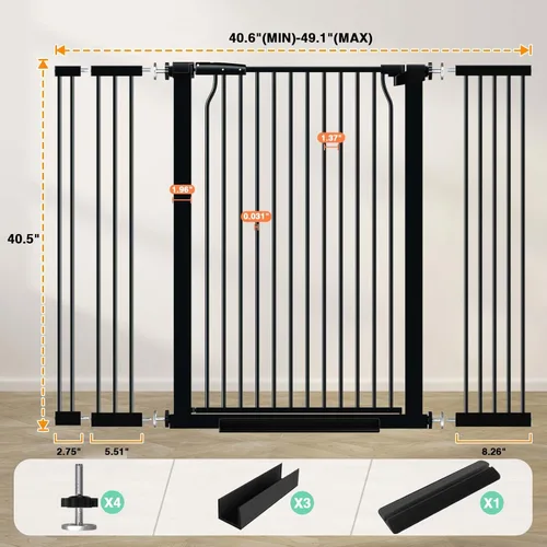 Miniatura 7 de Puerta de bebé extra alta de 40.5 pulgadas para puertas, puerta extra ancha para mascotas de 40.6 a 49.1 pulgadas, sin taladro, barrera de espacio