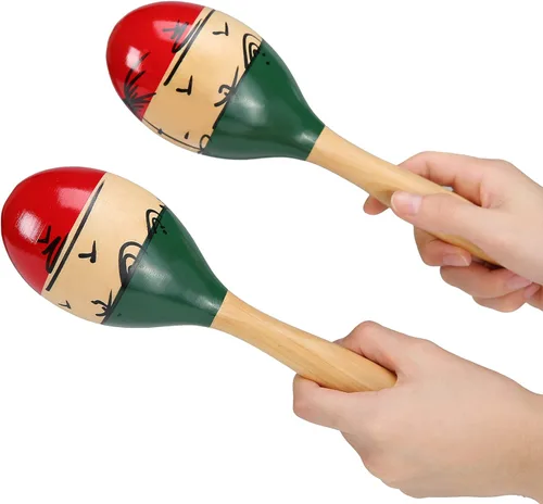 Miniatura 9 de 2 piezas de maracas de madera para niños y adultos, instrumento musical de maracas de madera Verde